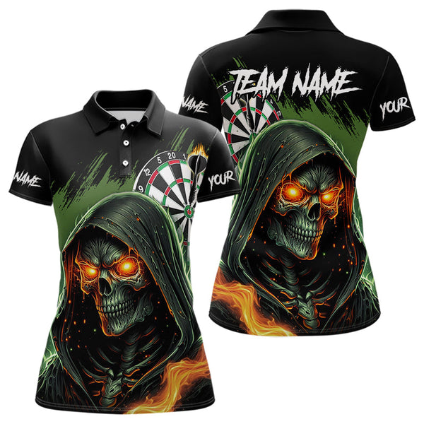 Maxcorners Personalized Green Death Skeleton Fire Dart Shirts For Men Custom Skull Dart Jersey Polo & 1/4 Zip