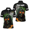 Maxcorners Personalized Green Grim Reaper Fire Dart Shirts For Men Custom Skull Dart Jersey Polo & 1/4 Zip LM2512