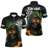 Maxcorners Personalized Green Death Skeleton Fire Dart Shirts For Men Custom Skull Dart Jersey Polo & 1/4 Zip