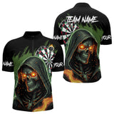 Maxcorners Personalized Green Death Skeleton Fire Dart Shirts For Men Custom Skull Dart Jersey Polo & 1/4 Zip