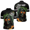 Maxcorners Personalized Green Grim Reaper Fire Dart Shirts For Men Custom Skull Dart Jersey Polo & 1/4 Zip LM2512