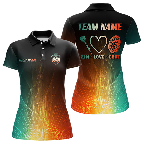 Maxcorners Personalized Fire Glowing Light Aim Love Dart Shirt For Men Custom Funny Dart Jersey Polo & 1/4 Zip