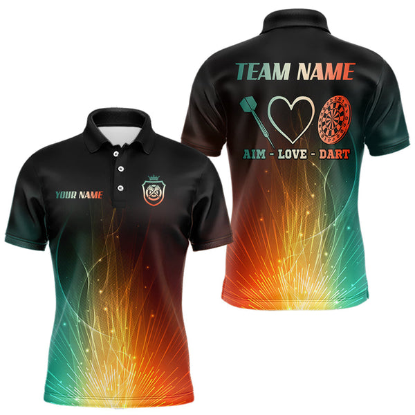 Maxcorners Personalized Fire Glowing Light Aim Love Dart Shirt For Men Custom Funny Dart Jersey Polo & 1/4 Zip