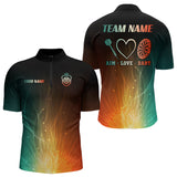 Maxcorners Personalized Fire Glowing Light Aim Love Dart Shirt For Men Custom Funny Dart Jersey Polo & 1/4 Zip