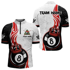 Maxcorners Personalized 8 Ball Pool Crown Billiard Shirt For Men Custom Pool Jersey Billiard Team Shirt |Red MT1706