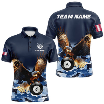 Maxcorners Blue Camo Eagle 8 Ball Billiard Pool Shirts For Men Custom Billiard Jersey Team Polo & 1/4 Zip