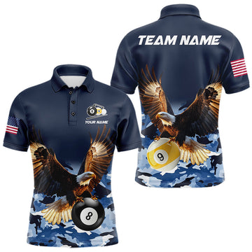 Maxcorners Blue Camo Eagle 8 Ball & 9 Ball Pool Billiard Shirts For Men Custom Pool Team Jersey Polo, 1/4 Zip