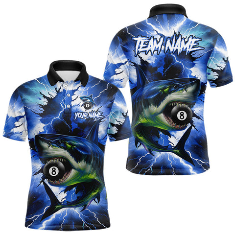 Maxcorners Thunder Lightning Storm Custom Shark Billiard Shirt For Men, 8 Ball Pool Billiard Team Jersey|Blue MT0708