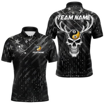 Maxcorners Black US Flag Skull Yinyang Billiard Shirts For Men Custom 8 Ball & 9 Ball Pool Team Jersey