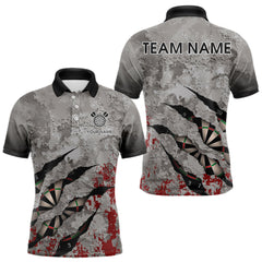 Maxcorners Custom Red And Grey Grunge Darts Shirt For Men, Personalized Darts Jersey Team Polo & 1/4 Zip LM1112