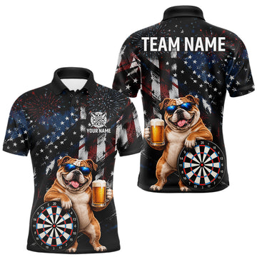 Maxcorners Funny Bulldog Grunge American Flag Darts Shirt For Men Custom Darts Jersey Team Polo & 1/4 Zip