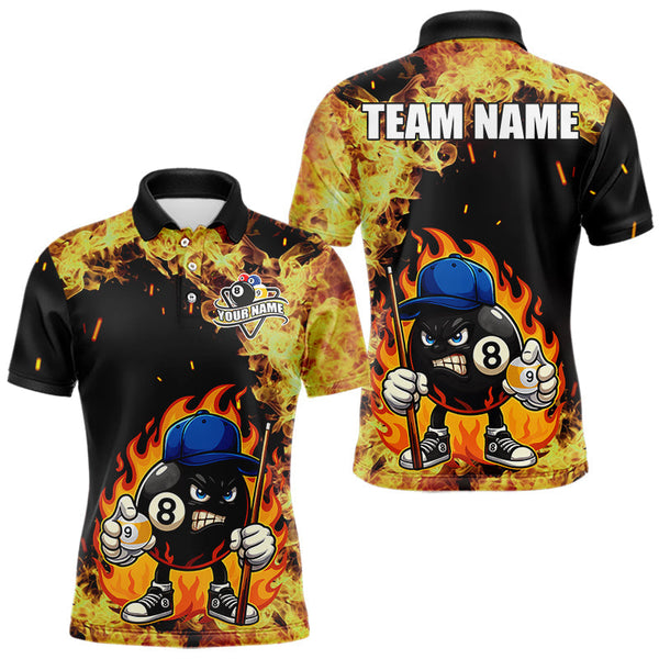 Maxcorners Personalized Billiard Flame Funny 8 Ball Pool Polo & 1/4 Zip For Men Custom Billiard Team Jersey MT0811
