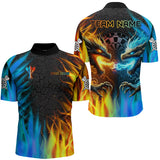 Maxcorners Personalized Dragon Water Fire 3D Dart Polo & Quarter Zip Custom Dart Shirts For Men Dart Jerseys