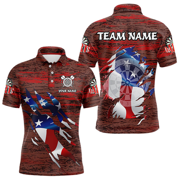 Maxcorners Personalized Red Grunge American Flag Darts Shirts For Men Custom Patriotic Darts Team Jerseys