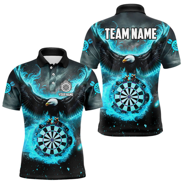 Maxcorners Personalized Blue Cyan Fire Flame Dartboard Eagle 3D Men Dart Shirt, Darts League Team Shirt Jersey