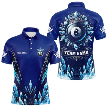Maxcorners Blue 8 Ball Pool Icy Billiard Polo & 1/4 Zip For Men Custom Billiard League Team Jersey LM0901
