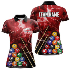 Maxcorners Personalized 3D Pool Ball Thunder Lightning Red Billiard Shirts For Men, 8 Ball Billiard Jerseys