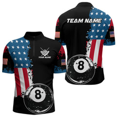 Maxcorners Personalized Grunge 8 Ball Pool American Flag Billiard Shirts For Men, Us Flag Billiard Jerseys LM0803