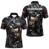 Maxcorners Personalized Skull Dartboard Smoke Pattern Black Dart Shirts For Men Dart Jerseys Polo & 1/4 Zip LM0803