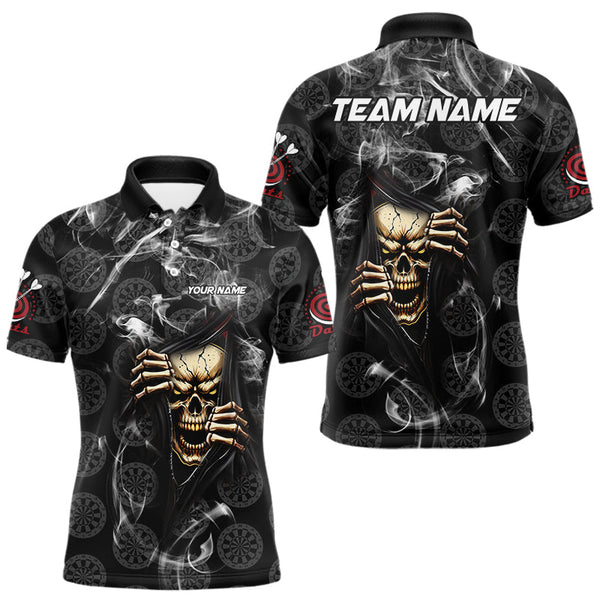 Maxcorners Personalized Skull Dartboard Smoke Pattern Black Dart Shirts For Men Dart Jerseys Polo & 1/4 Zip LM0803