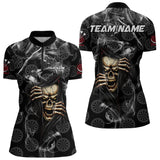 Maxcorners Personalized Skull Dartboard Smoke Pattern Black Dart Shirts For Men Dart Jerseys Polo & 1/4 Zip LM0803