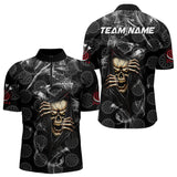 Maxcorners Personalized Skull Dartboard Smoke Pattern Black Dart Shirts For Men Dart Jerseys Polo & 1/4 Zip LM0803