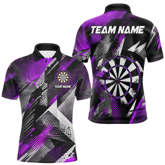 Maxcorners Personalized Purple Geometric Grunge Darts Shirt For Men Custom Darts Team Jersey Polo & 1/4 Zip LM1005
