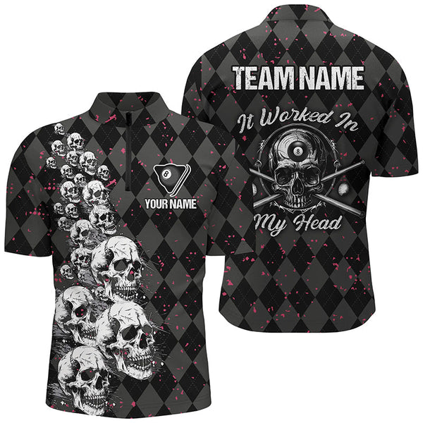 Maxcorners Billiard Skull It Worked In My Head Custom Argyle Pattern Billiard Shirts, Pool Team Jerseys