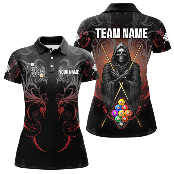 Maxcorners Personalized 9 Ball Tribal Billiard Shirts For Men Custom Grim Reaper 9 Ball Pool Team Jerseys LM2206