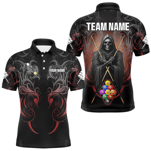 Maxcorners Personalized 9 Ball Tribal Billiard Shirts For Men Custom Grim Reaper 9 Ball Pool Team Jerseys LM2206