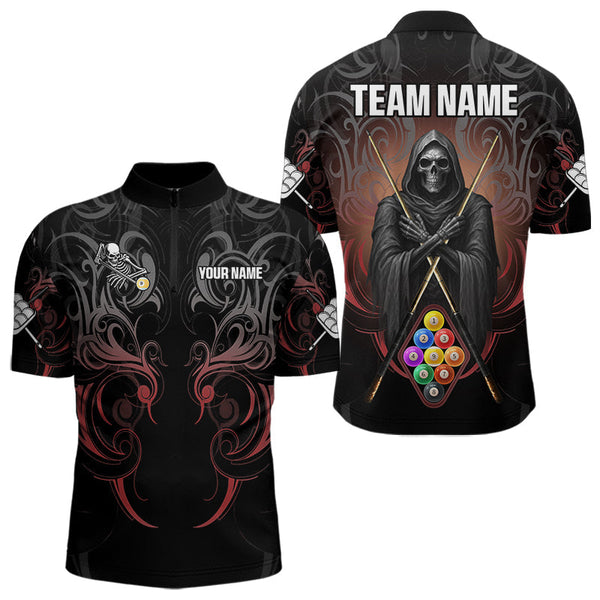 Maxcorners Personalized 9 Ball Tribal Billiard Shirts For Men Custom Grim Reaper 9 Ball Pool Team Jerseys LM2206