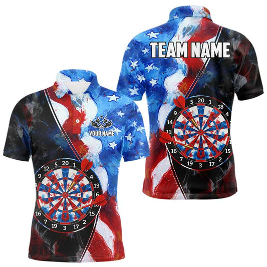 Maxcorners Personalized Watercolor American Flag Dart Shirts For Men Custom Patriotic Darts Team Jerseys