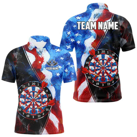 Maxcorners Personalized Watercolor American Flag Dart Shirts For Men Custom Patriotic Darts Team Jerseys TU1906