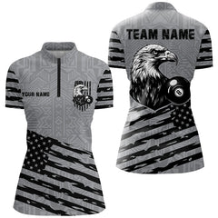 Maxcorners Personalized Grey Us Flag Eagle Billiard Shirts For Men Custom Patriotic Billiard Pool Jersey
