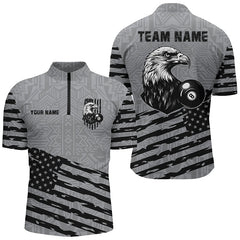 Maxcorners Personalized Grey Us Flag Eagle Billiard Shirts For Men Custom Patriotic Billiard Pool Jersey