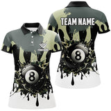 Maxcorners Personalized 8 Ball Pool Green Camo Ink Billiard Shirts For Men, Gifts For Team Billiard Lovers