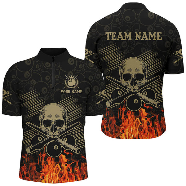 Maxcorners Personalized Skull 8 Ball Pool Billiard Shirts For Women Custom Fire Flame Billiard Clothing Jerseys