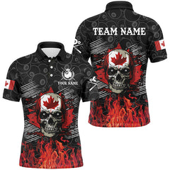 Maxcorners Billiard Retro Skull Canadian Flag Patriotic Customized Name, Team Anme 3D Polo Shirt