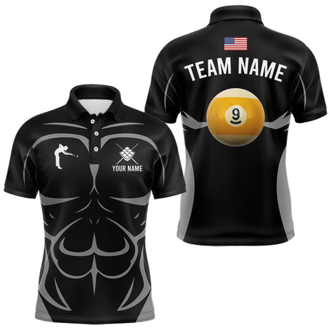Maxcorners Personalized 9 Ball Pool Team Shirts For Men Custom Billiard Jersey Polo & Quarter Zip MT0811