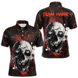 Maxcorners Personalized Red Crack Grunge Skull Men Billiard Shirts, Funny Billiard Shirts Pool Team Jerseys