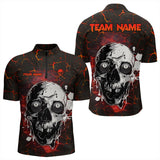 Maxcorners Personalized Red Crack Grunge Skull Men Billiard Shirts, Funny Billiard Shirts Pool Team Jerseys