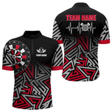 Maxcorners Personalized Darts Heartbeat Zig-Zag Pattern Custom Dart Shirts For Men, Dart Team Jerseys | Red