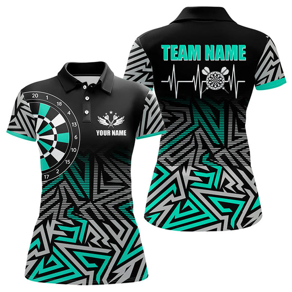 Maxcorners Personalized Darts Heartbeat Zig-Zag Pattern Custom Dart Shirts For Women, Dart Jerseys | Turquoise