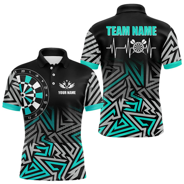 Maxcorners Personalized Darts Heartbeat Zig-Zag Pattern Custom Dart Shirts For Men, Dart Jerseys | Turquoise