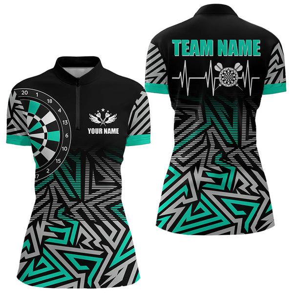 Maxcorners Personalized Darts Heartbeat Zig-Zag Pattern Custom Dart Shirts For Women, Dart Jerseys | Turquoise