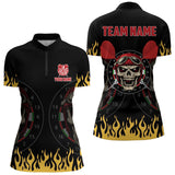 Maxcorners Personalized Fire Funny Skull Darts Polo & Quarter Zip Custom Men Darts Shirts Cool Dart Jerseys