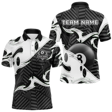 Maxcorners Personalized White Black 3D 8 Ball Billiards Pool Shirts For Men Custom Billiard Team Jerseys LM1104