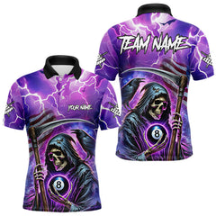 Maxcorners Death Skeleton Purple Galaxy Thunder Lightning Billiard Shirt For Men Custom 8 Ball Billiard Jersey LM103