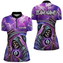 Maxcorners Death Skeleton Purple Galaxy Thunder Lightning Billiard Shirt For Men Custom 8 Ball Billiard Jersey LM103