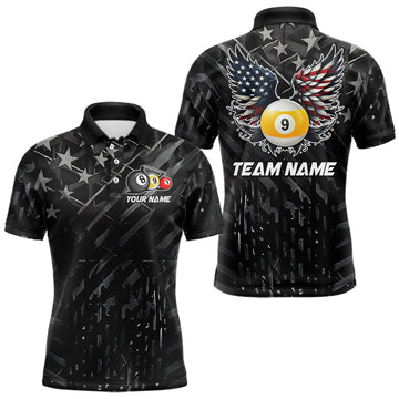 Maxcorners Black US Flag 9 Ball Pool Wings Billiard Shirt For Men Custom Billiard Team Jersey Polo & 1/4 Zip LM1104